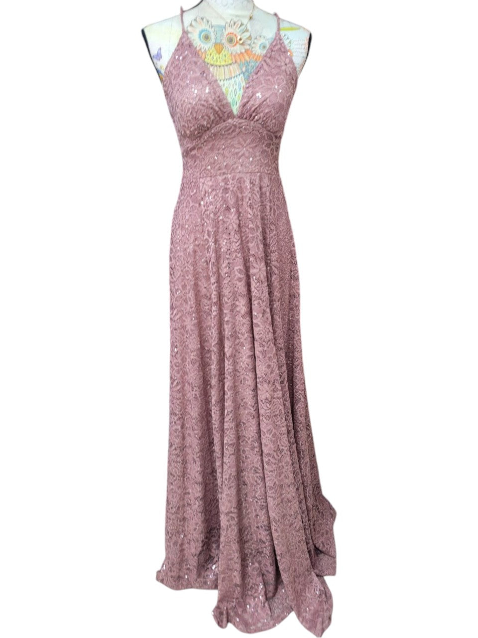 Vestido de Fiesta Palo Rosa con Lentejuelas Brillantes