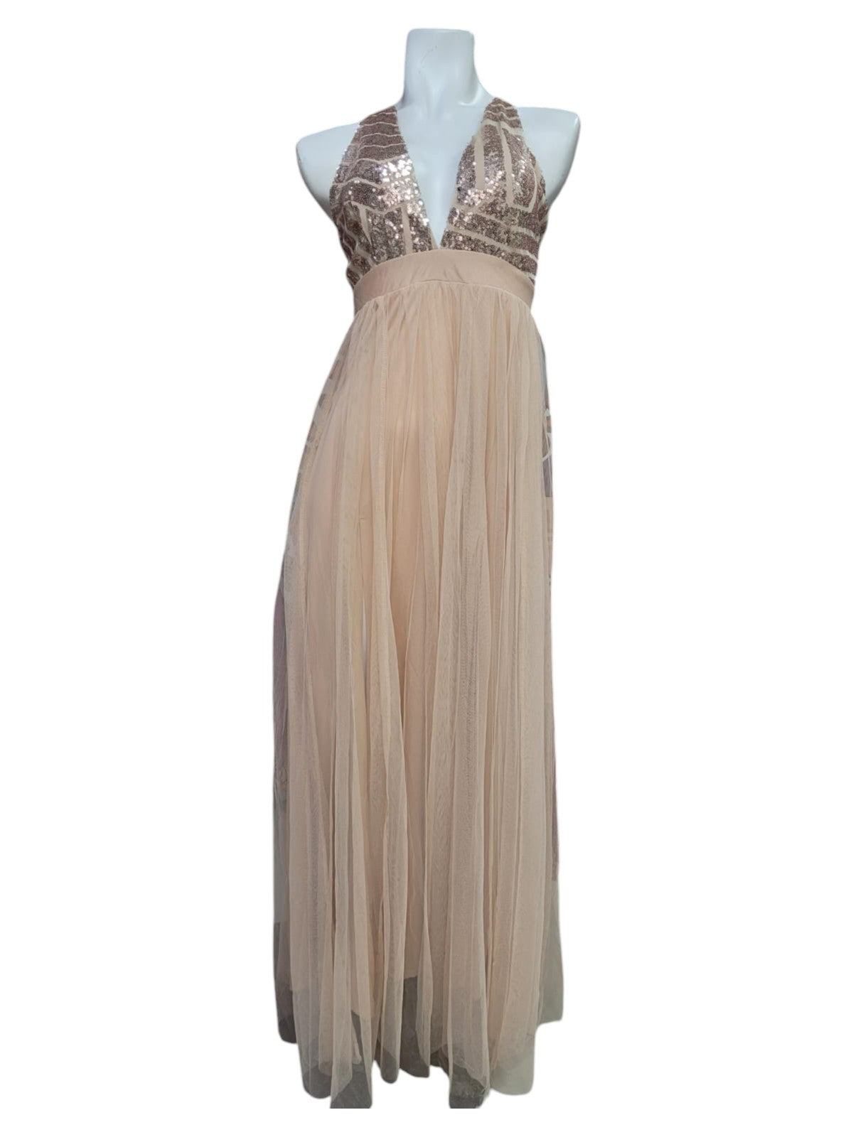Vestido de Fiesta con Escote Abierto con Detalle de Lentejuelas