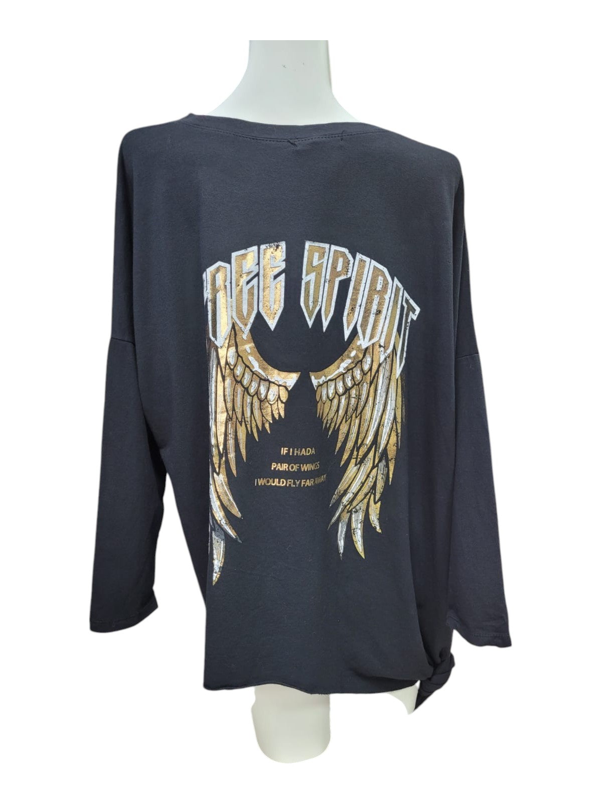 Polerón Oversize Negro con Estampado "Free Spirit"