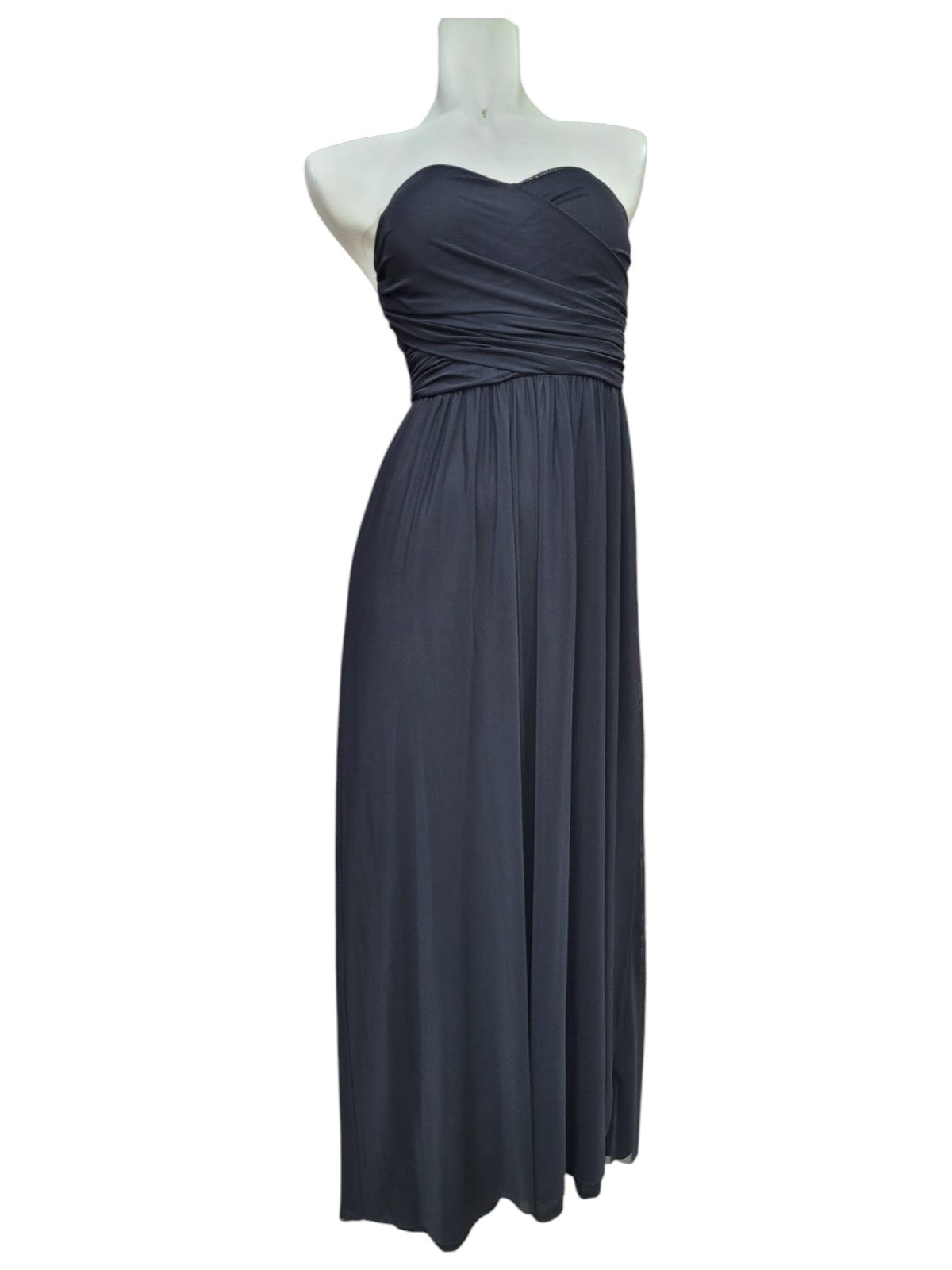 Vestido Fiesta Negro con Strapless de Gasa con Abdomen Envolvente