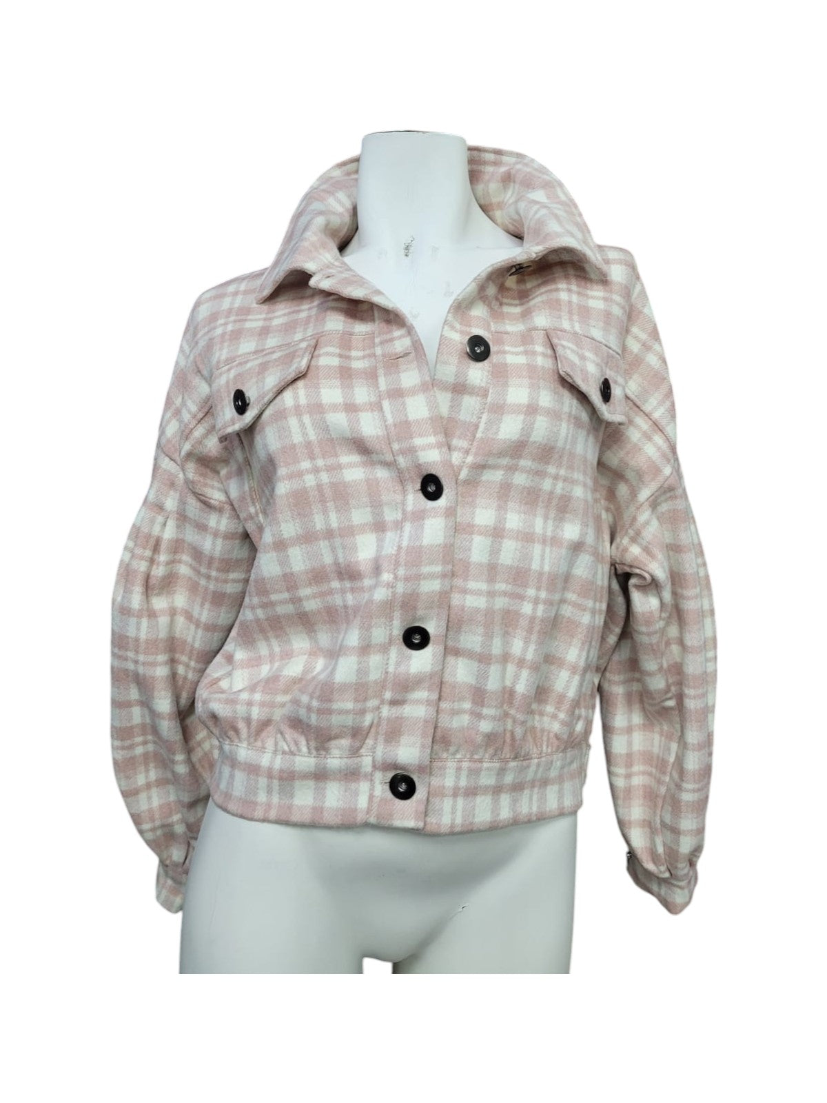 Chaqueta Corta Cuadrillé Rosa y Blanco para Mujer