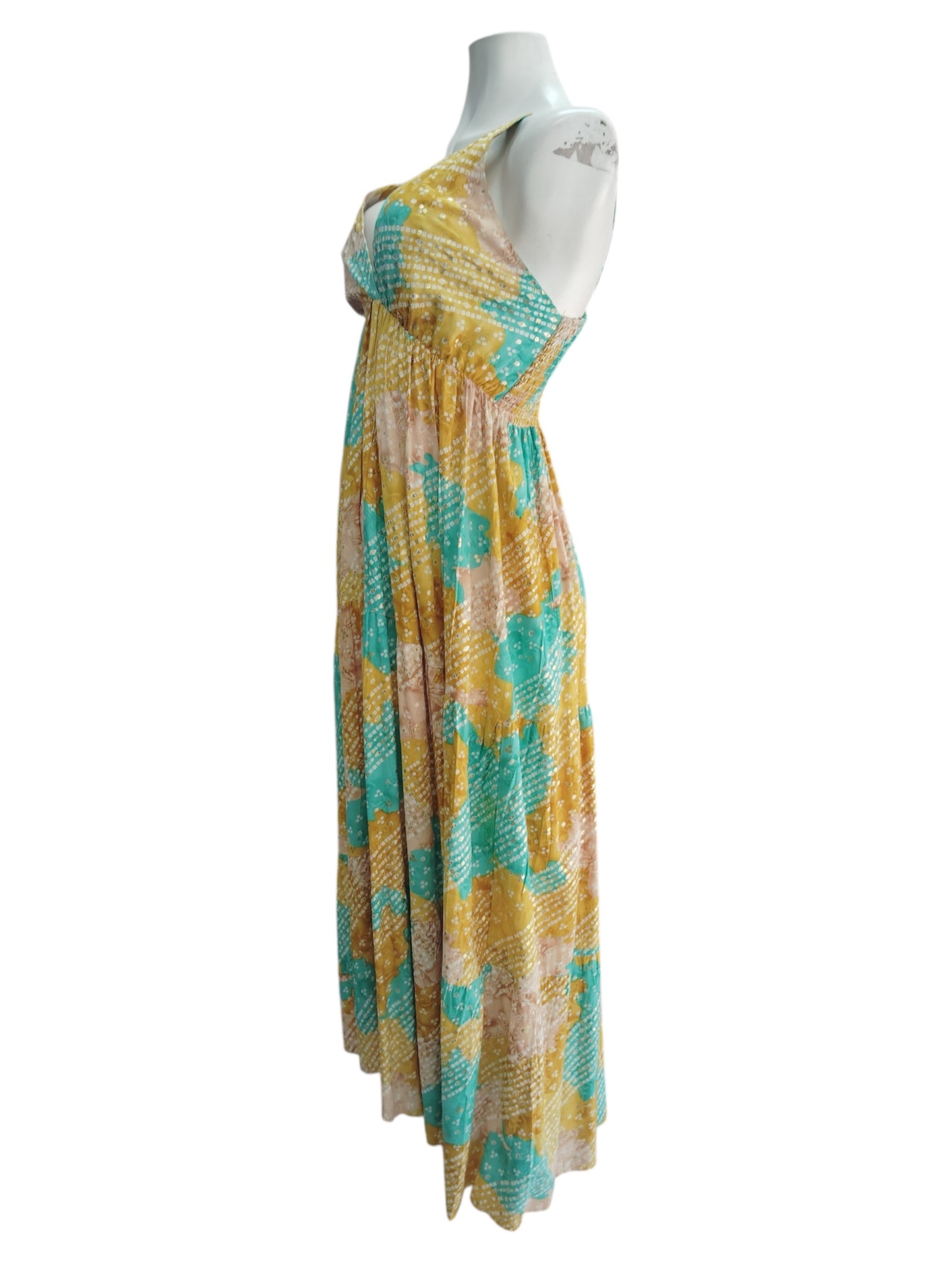 Vestido Hindu Manchas Desierto Verde y Mostaza