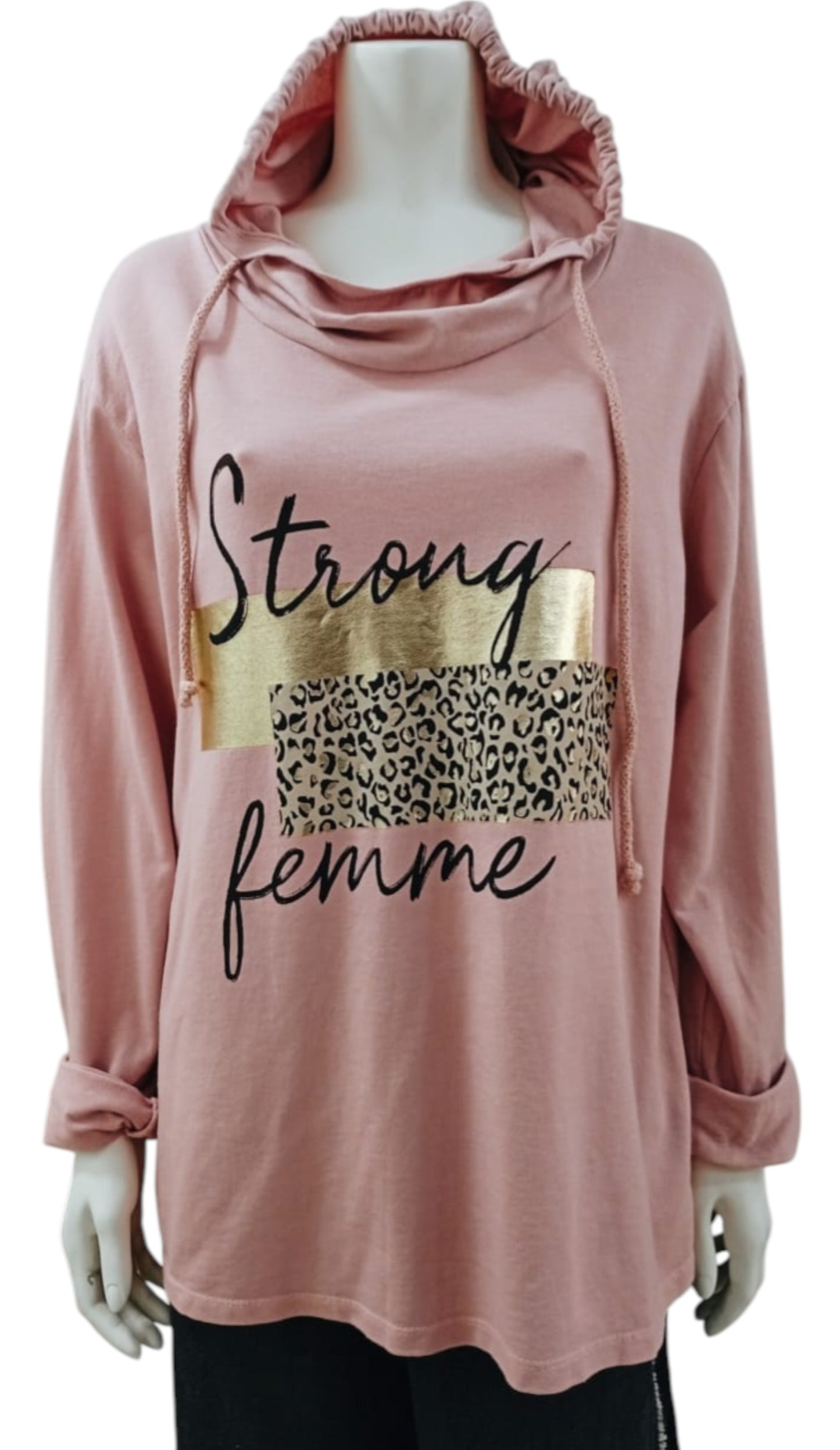 Polerón Italiano Rosa con Capucha y Detalles en Dorado y Animal Print
