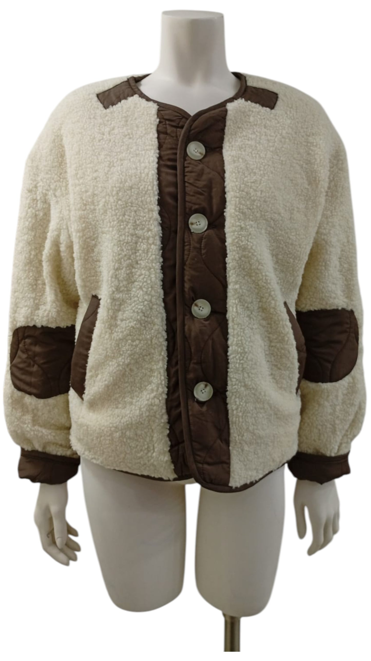 Chaqueta Italiana de Chiporro Beige con Detalles en Tela