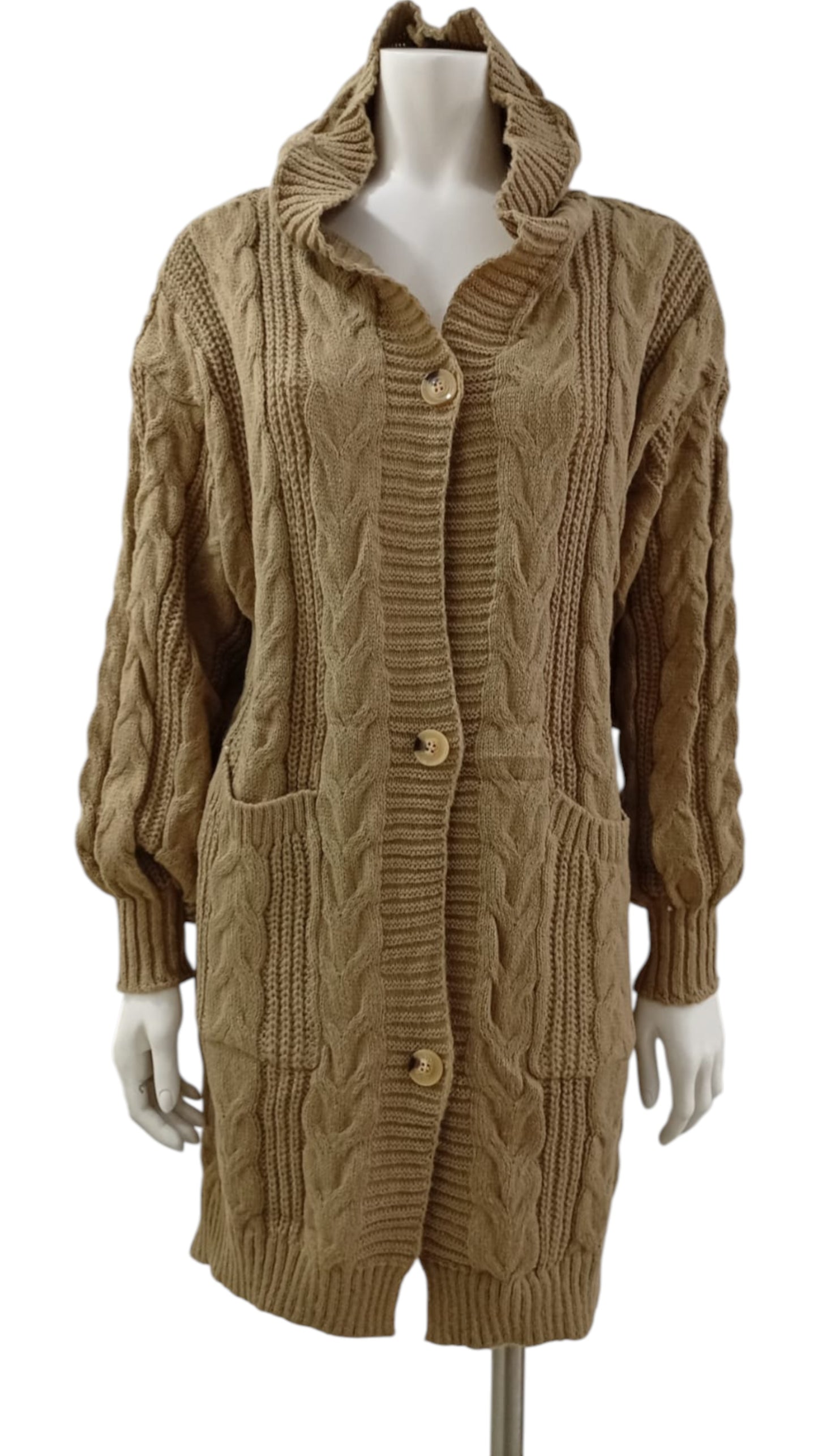 Cardigan Tejido de Lana con Capucha – Abrigo Suave con Estilo Relajado