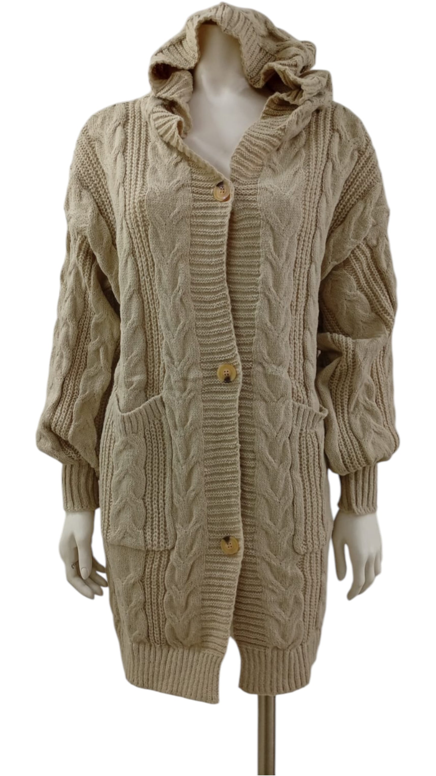 Cardigan Tejido de Lana con Capucha – Abrigo Suave con Estilo Relajado