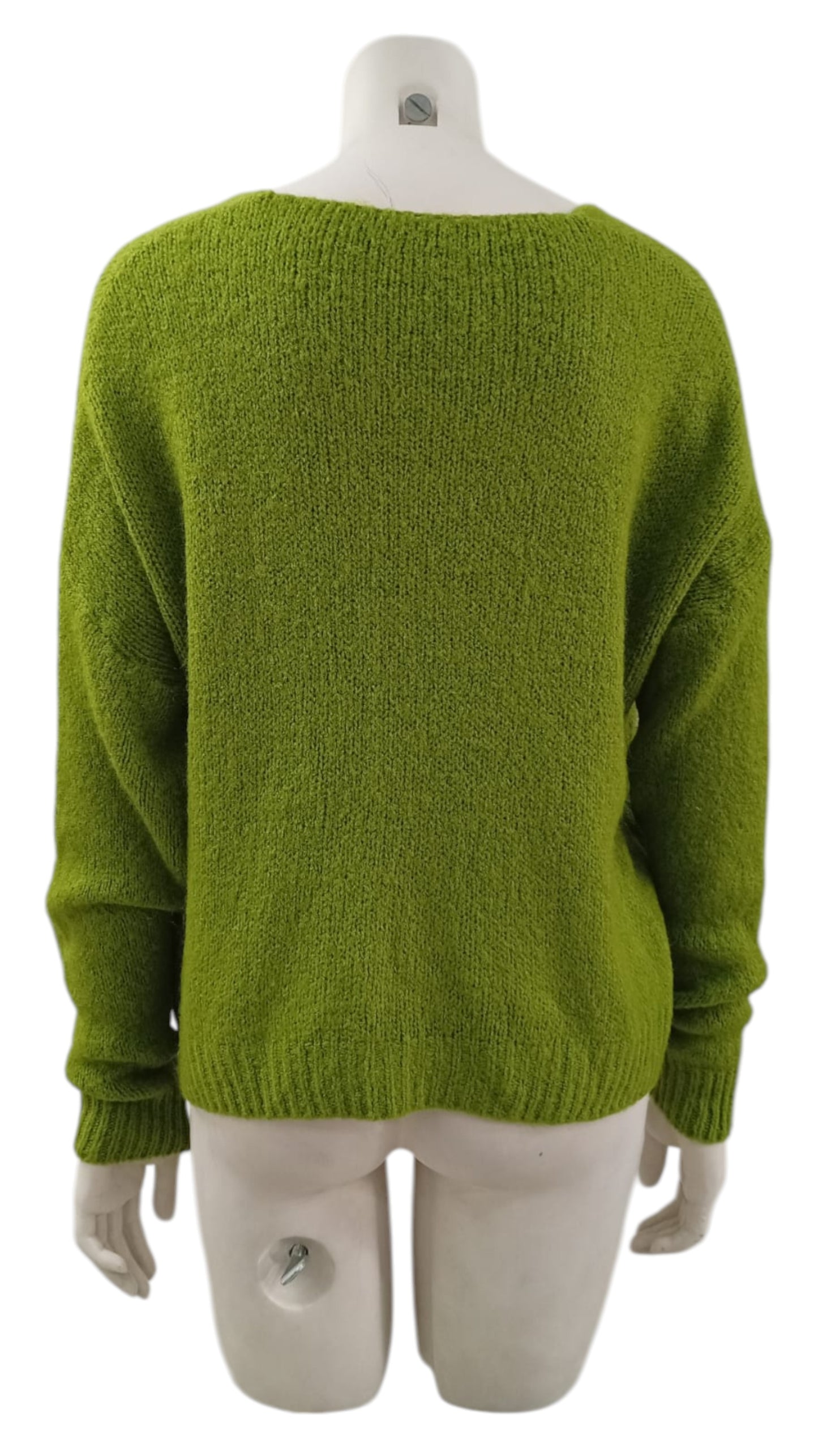 Suéter Italiano Escote en V – Lana Color Verde Musgo