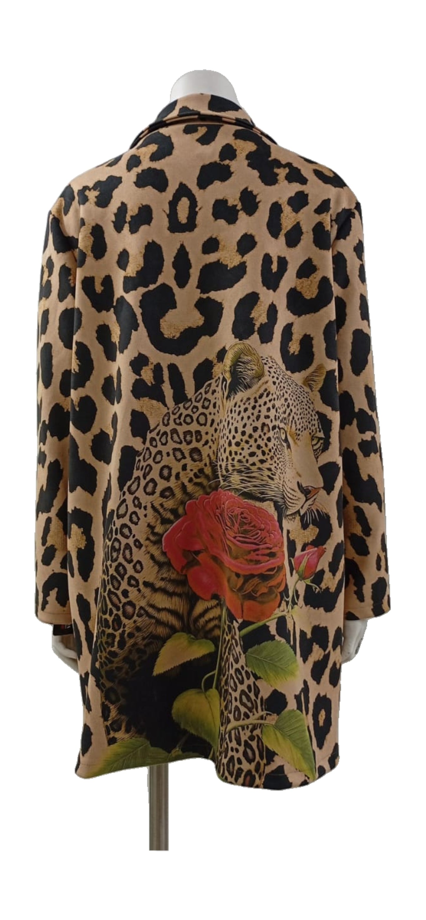 Chaqueta Italiana Animal Print – Leopardo y Flor Roja