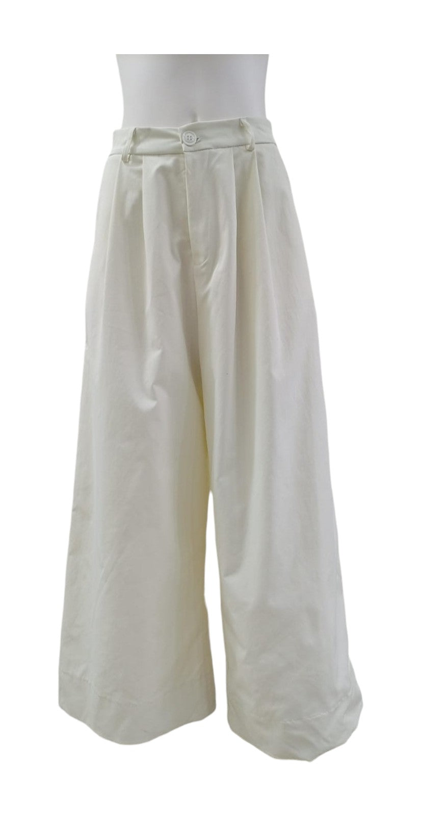 Pantalón Palazzo de Tela Mujer – Blanco y Negro con Pinzas y Ajuste en la Cintura