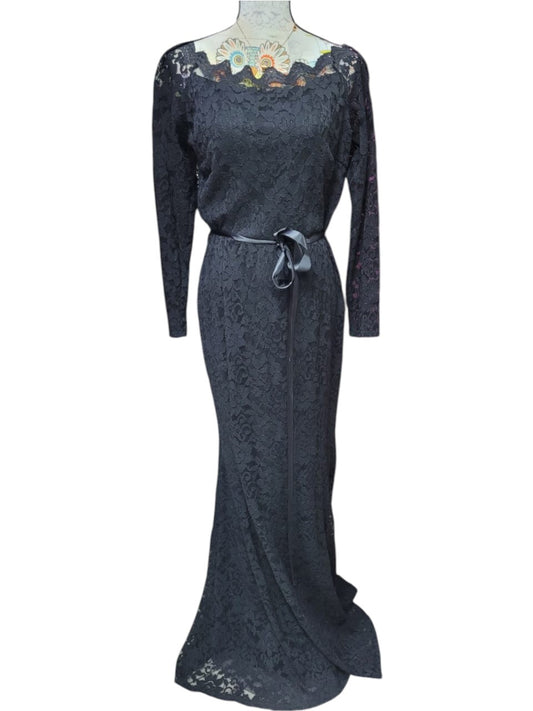 Vestido de Fiesta Negro Manga Larga con Encaje