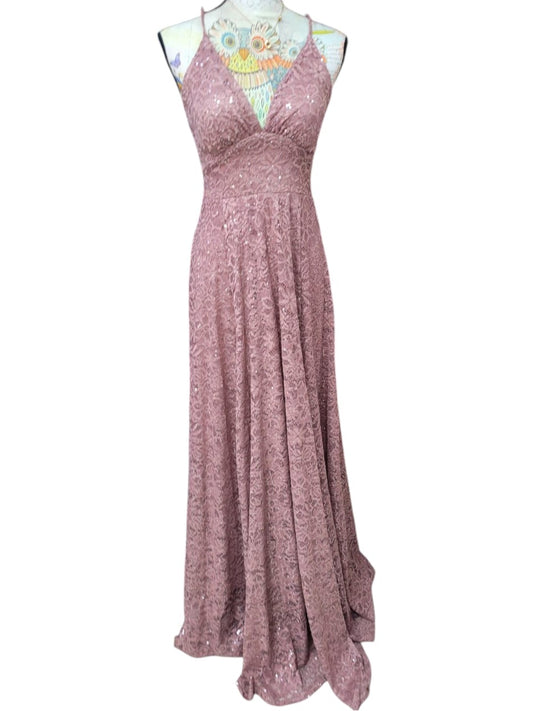 Vestido de Fiesta Palo Rosa con Lentejuelas Brillantes