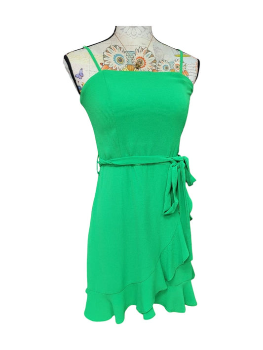 Vestido Verde Claro de Gasa con Diseño sin Mangas