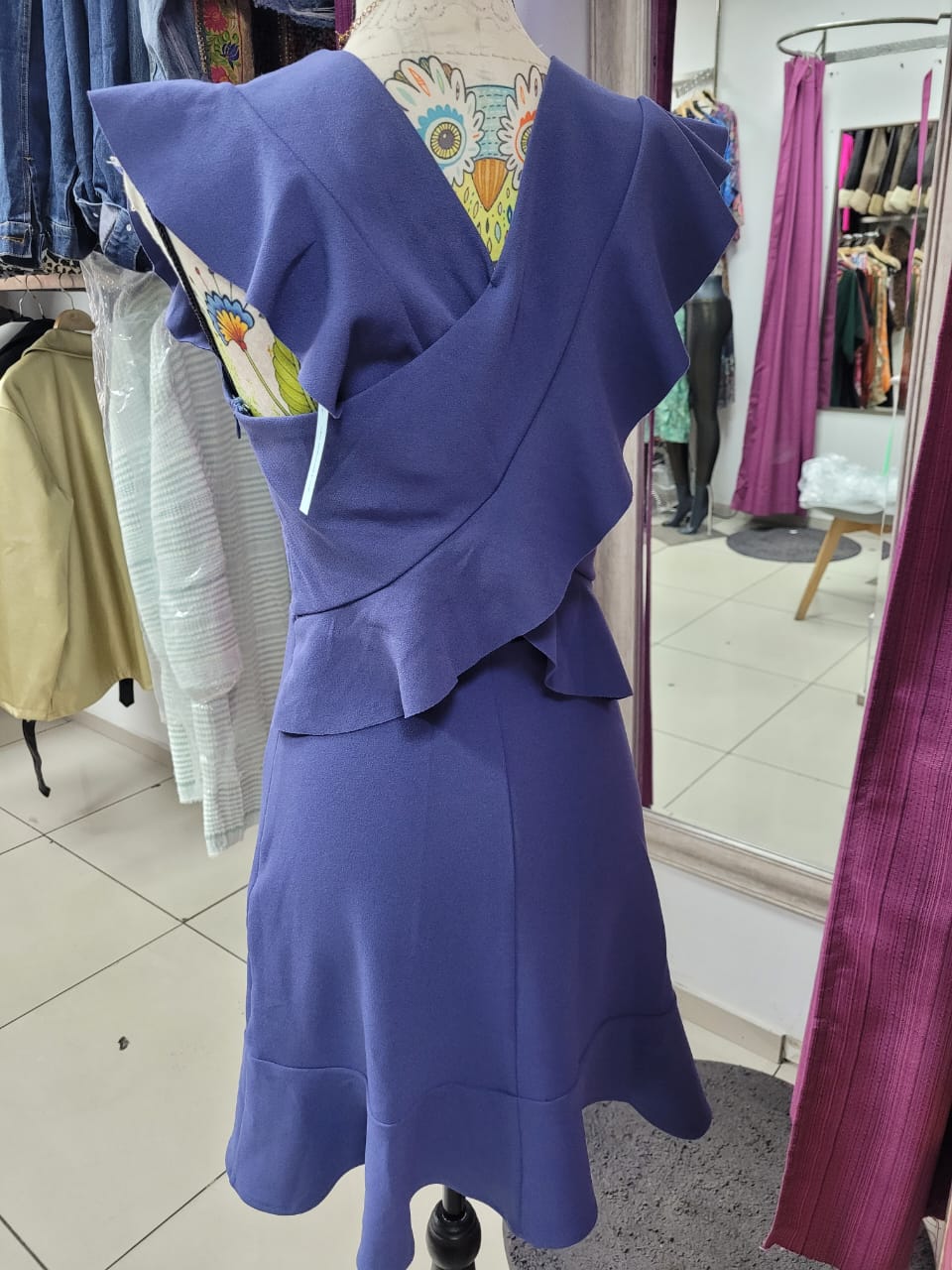 Vestido Azul Claro Elástico con Manga Corta