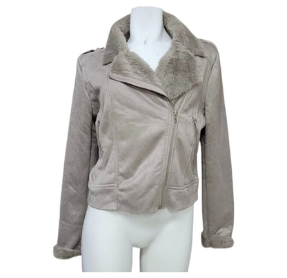 Chaqueta Corta de Gamuza Gris con Chiporro y Cierre