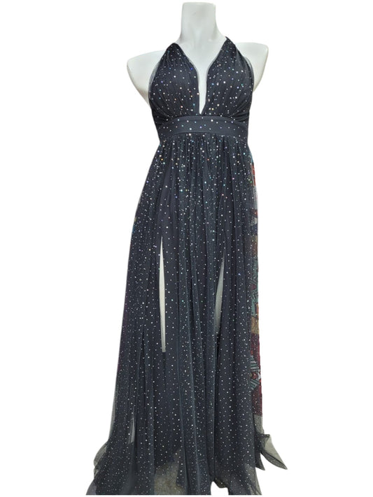 Vestido de Fiesta Negro con Detalle de Tornasol