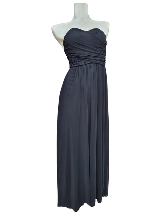 Vestido Fiesta Negro con Strapless de Gasa con Abdomen Envolvente