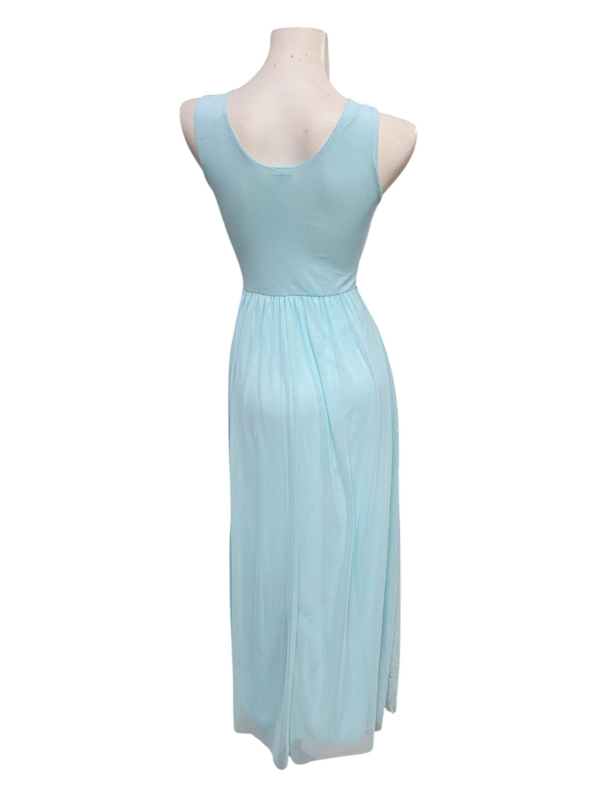 Vestido Fiesta Celeste Modelo Griego con Detalle al Cuello con Brillantes