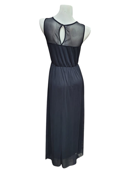 Vestido Fiesta Negro con Encaje y Transparencias Sin Mangas