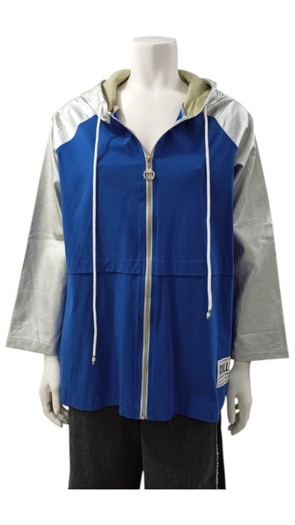 Polerón Italiano Metalizado con Mangas Azules y Capucha – Brilla con estilo