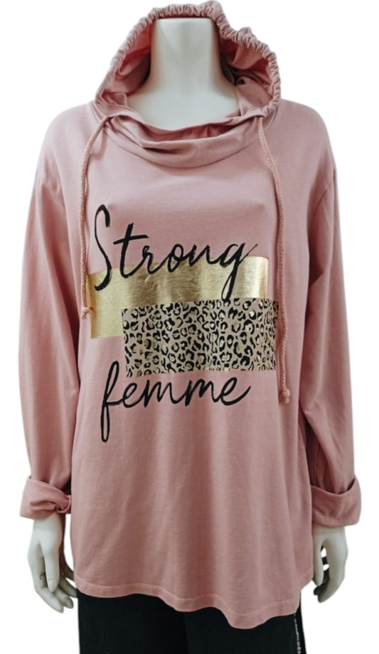 Polerón Italiano Rosa con Capucha y Detalles en Dorado y Animal Print