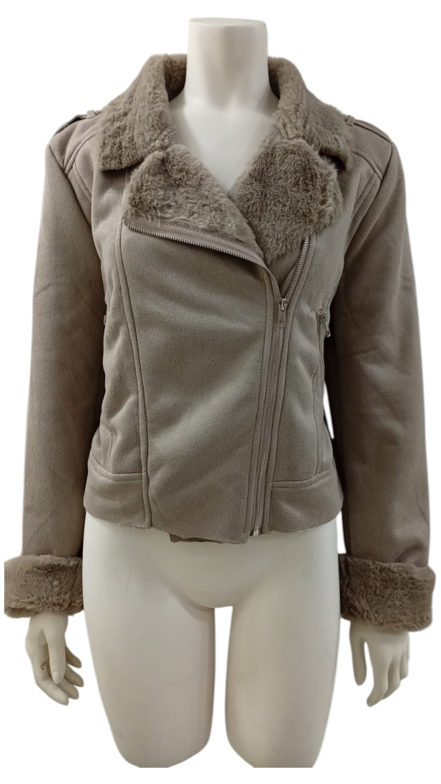 Chaqueta USA Ecocuero con Chiporro Interior – Gris a la Cintura