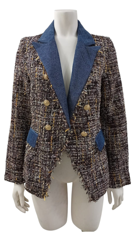 Blazer Cuadrillé con Toque Denim – Elegancia Italiana