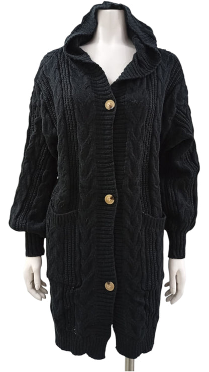 Cardigan Tejido de Lana con Capucha – Abrigo Suave con Estilo Relajado