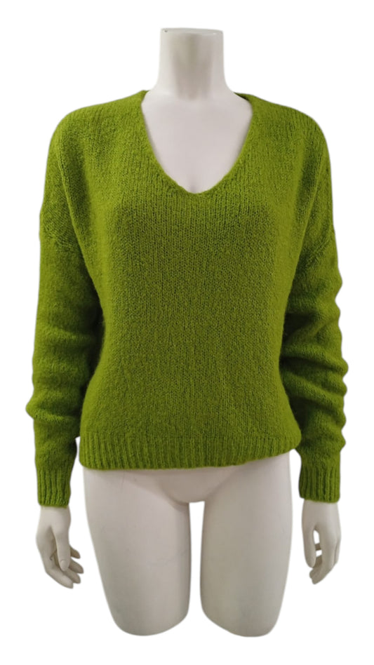 Suéter Italiano Escote en V – Lana Color Verde Musgo