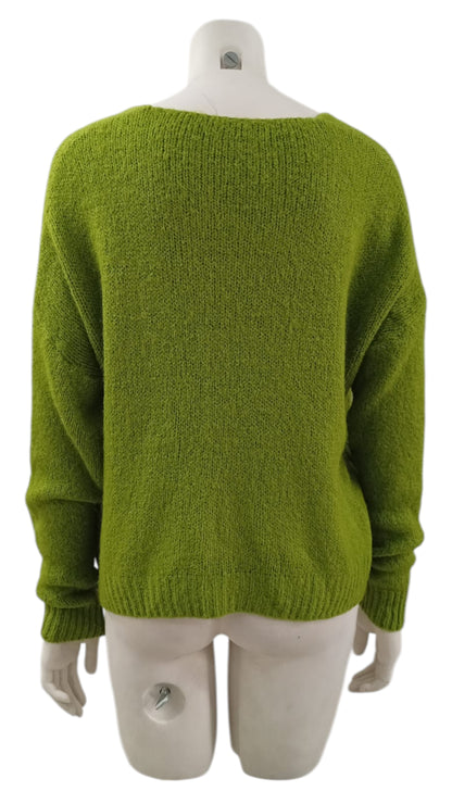 Suéter Italiano Escote en V – Lana Color Verde Musgo