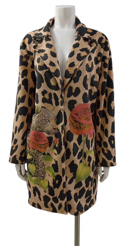 Chaqueta Italiana Animal Print – Leopardo y Flor Roja