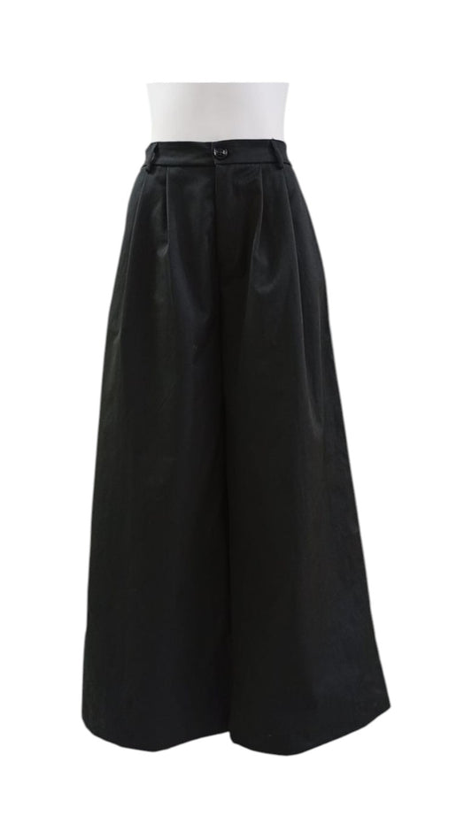 Pantalón Palazzo de Tela Mujer – Blanco y Negro con Pinzas y Ajuste en la Cintura
