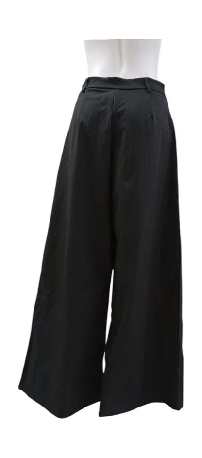 Pantalón Palazzo de Tela Mujer – Blanco y Negro con Pinzas y Ajuste en la Cintura