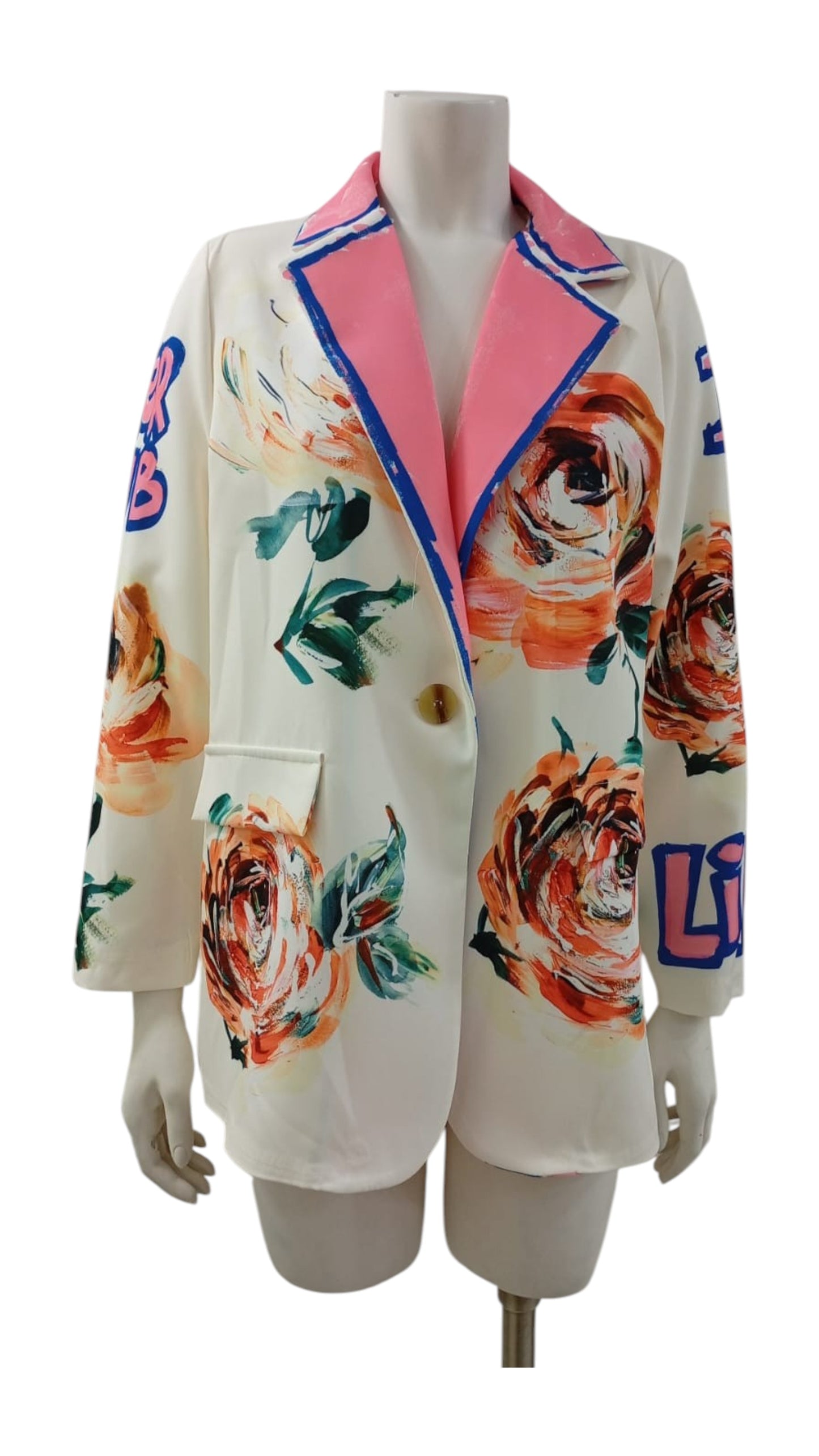 Blazer Italiano "Floral Chic" – Blanco con Estampado de Flores