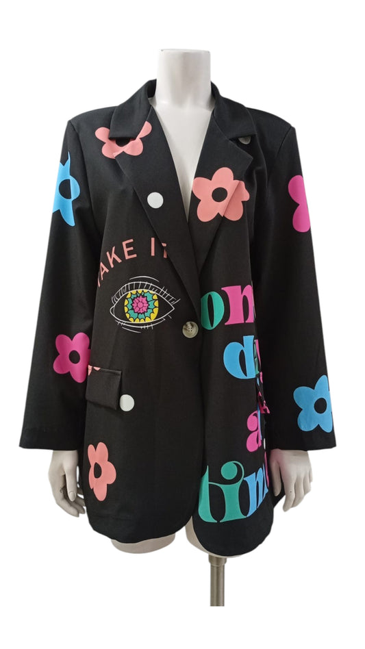 Blazer Italiano "Kaleidoscope" – Estampado Floral & Arte Multicolor